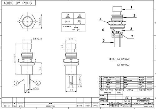 MGTCAR 6ШТ PBS-110 7 мм Резба 2 контакт Мини-незабавен бутон превключвател Нормално затворен/отворен, Натиснете миг премина