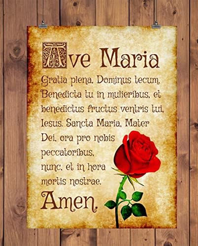 Стенен модел с молитвата Аве Мария, Радвайте се, Мария, Принт 11 x 14 Без рамка - Молитвата на Богородица на латински,