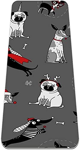 Siebzeh Сиво сладко кученце в Коледната шапка, дебела подложка за йога Премиум-клас, в екологично Чист Гумена подложка