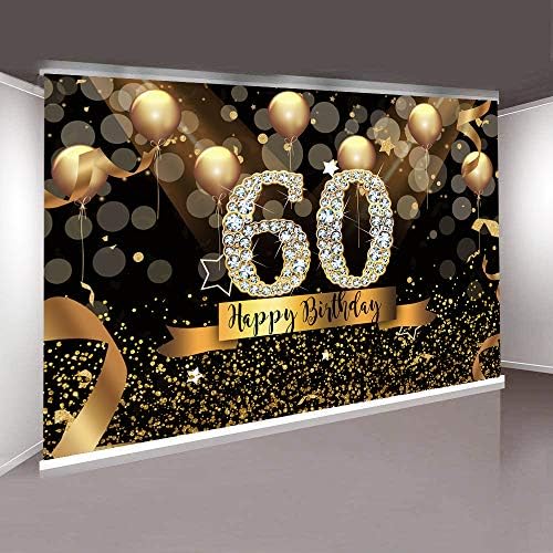 Sensfun Happy 60th Birthday Фон на партита за възрастни 7x5ft Боке Кръг Блестящ Златен Фон За Снимки на Въздушен Балон