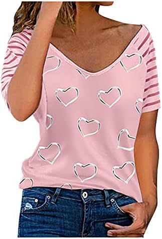 Дамски Летни Блузи, Модни Лоскутная Риза в Райе, с Флорални Принтом във формата на Сърце, Тениска с Къс/Дълъг Ръкав,