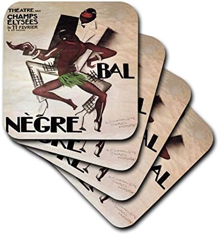 Триизмерен принт реклама на френския театър в стил арт деко с африкански фигури - Меки подложки, комплект от 4