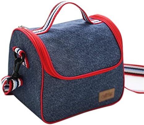 EODNSOFN Модни Дамски Утепленная Оксфорд чанта за Обяд, Памучен Деним Синя Преносима Термална Кутия за Обяд, Детски чанти-хладилници за храна, чанта-тоут (Цвят: B Размер: