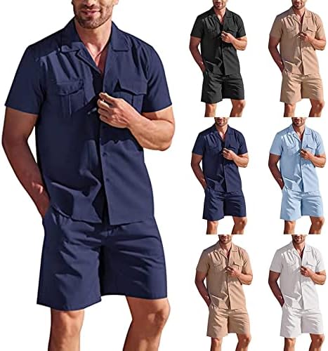 XIAXOGOOL/Мъжки Облекла от 2 теми, Модни и Ежедневни Риза с копчета и Къс Комплект, Хавайски Костюм за Плаж, Отдих, Спортни