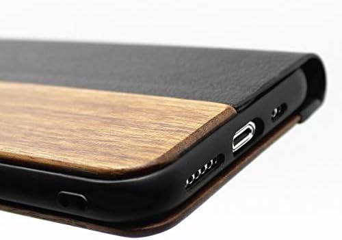 Калъф LSDMY с панти шторкой за iPhone 11Pro MAX, дизайн магнитна ключалката В комбинация с дърво и естествена кожа, Двуслойни