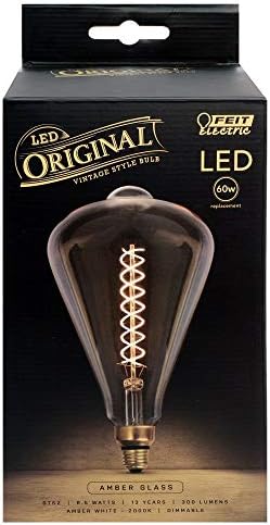 Led лампа Feit Electric Vintage с отворен зъби с нажежаема жичка от тъмно стъкло ST52 със средна крушка E26 на база Еквивалент