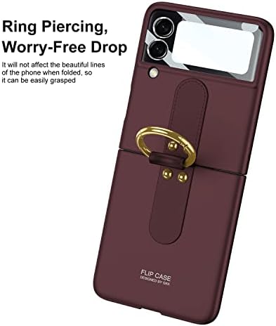 Калъф за телефон Galaxy Z Flip 4, Калъф Flip 4 с пръстен, изключително тънък Сгъваем Калъф Samsung Flip 4 с екран, Защитен