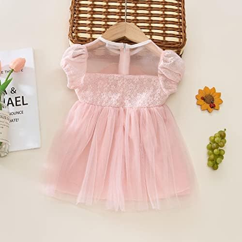 KAGAYD/Рокля за новородени Момичета, Дантелено Принцеса рокля от тюл с къс ръкав за Малки Момичета, Рокли за Танци, Облекла за момичета (Розово, 3-6 месеца)