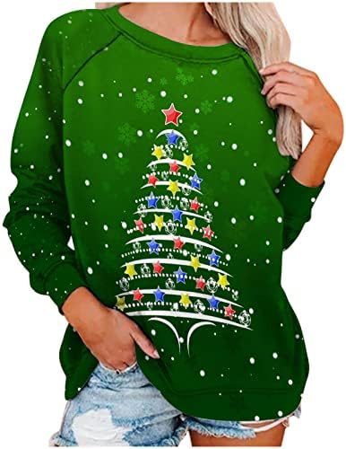 Дамски Hoody с кръгло деколте, Коледна шапка в цвят Блок, Графични Тениски, Raglan, на Случаен лек Пуловер С Дълъг Ръкав