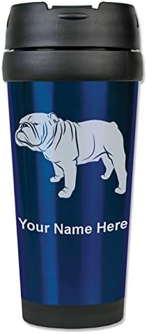 Утайка от Пътна чаша LaserGram 16 унции, Куче-Булдог, Приложен Персонални Гравиране (тъмно синьо)