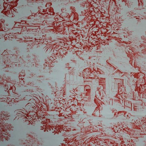 Червена кърпа Toile | Директно от Франция (Toile De Jouy) | Автентичен френски Дизайн на принт от памук | Ширина 55 см (140 см) ~ Продава се двор