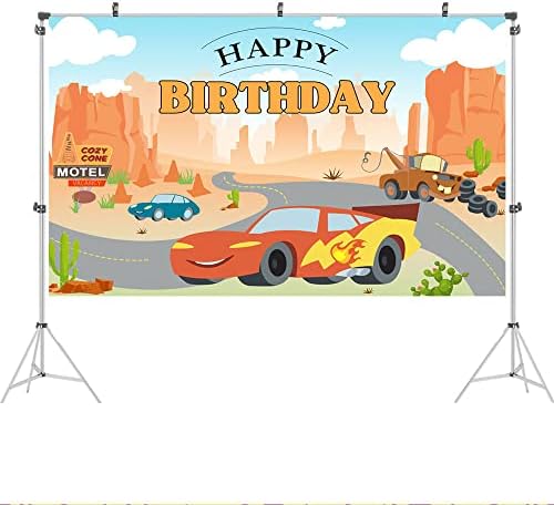 Ticuenicoa 5x3ft Автомобили Фон за Парти по случай рождения Ден на Карикатура Пустинен Кактус Състезателен Автомобил