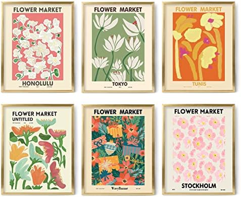 Плакат LIYAOLI Flower Market 11x14 инча, Комплект от 6 Щампи в стил бохо, без рамка, датски Пастелни Цветни Щампи, Пъстри