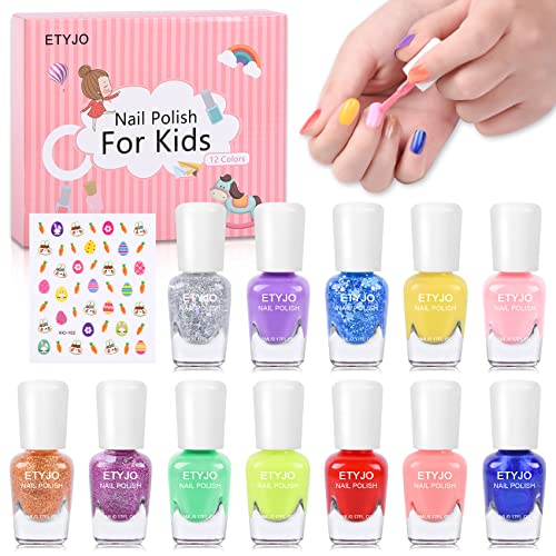 Комплект лакове за нокти ETYJO за момичета -12 цветове на Дъгата, Отслаивающийся Детски Лак за нокти, Моющийся, Быстросохнущий,