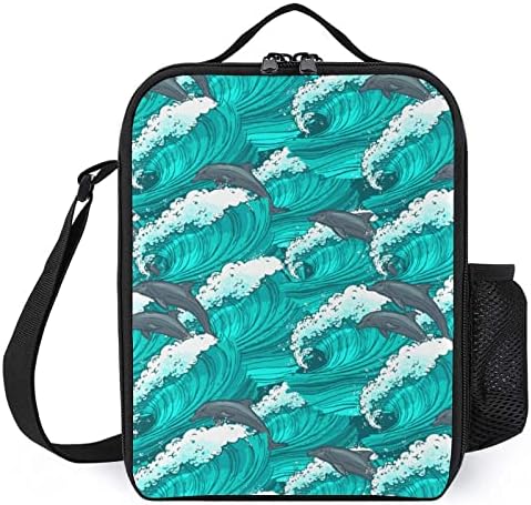Морски Вълни Делфин Преносим Чанта за Обяд Топлоизолация Студена Опазване на Контейнер За Вечеря Мода Храна Пакет