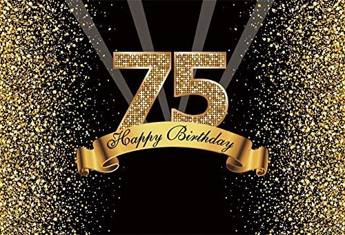 AOFOTO 10x7ft Щастлив Фон с 75-ти Рожден Ден Диамантена Номер Златното Конфети Семидесятипятилетний Рожден Ден на Черен