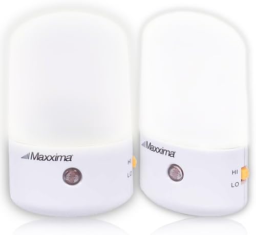 Led нощна светлина Maxxima с бял обектив, ключа Hi /Lo, сензор за преход от зори до здрач (комплект от 2 броя)
