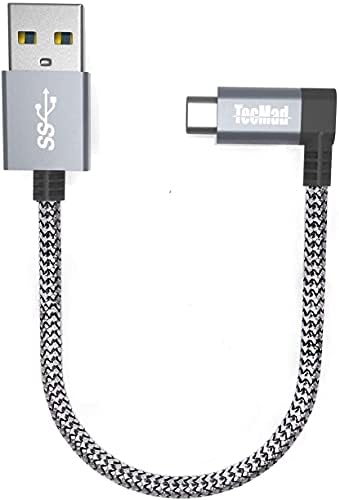 Кабел TecMad USB C-Кратък, къс кабел USB-USB C-кабел за бързо зареждане под прав ъгъл, кабел за пренос на данни 5 Gbit/s,