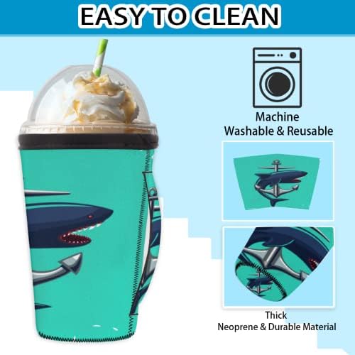 Ocean Sea Anchor Shark за многократна употреба Кафе ръкав с лед с дръжка От неопрен за напитки, кафе лате, Чай, Напитки,