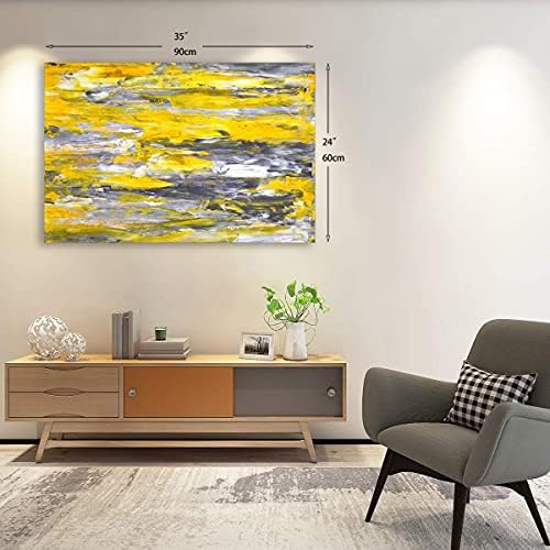 Платно на Стенно Изкуство, Абстрактни Жълто-Сиви Картини в Рамки за Спалня, Дневна, Офис, Декориране на Дома, Модерен
