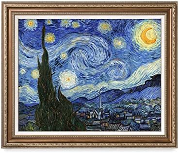 DECORARTS - Звездна нощ, Репродукция на картина на Винсент Ван Гог. Принт Giclee с бронзова рамка и подложка за декора