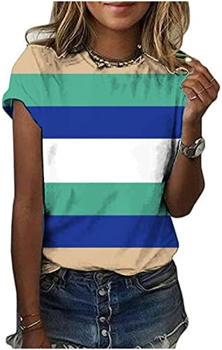 Дамски Блузи, начинът, по който Ежедневно Пролетно Блуза, Модни Летни Ризи на Райета, с Цветни Блокчета 2023, Тениска