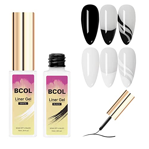 BCOL Гел-Подложка За нокти, Гел за Дизайн на ноктите, Черен, Бял Цвят,, Гел Художествена Боя за Вихровите нокти, Вградена