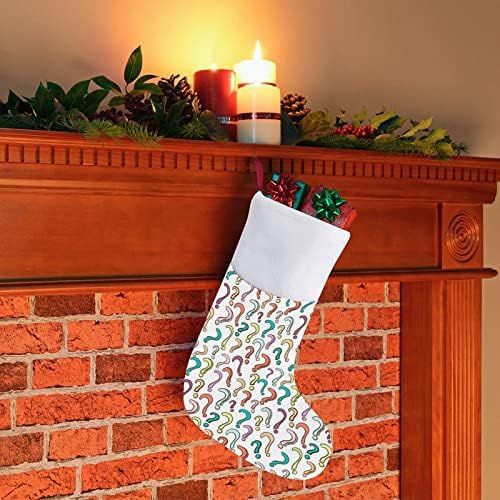 Цветни Въпросителни Коледни Чорапи, Коледна Елха, Висящи Чорапи за Камината, с Къси Плюшени Белезници, Украса за Дома