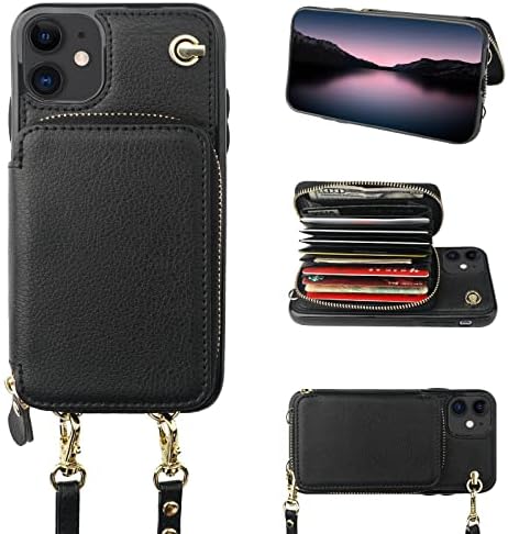 Калъф за носене в чантата си Bocasal по рамото за iPhone 11, Кожен Калъф-чантата с RFID заключване и държач за карти,