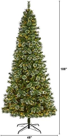 Почти натурални 9 фута. Изкуствено Коледно дърво от бор Wisconsin Slim Snow Съвет с 800 Прозрачни led крушки Зелен цвят